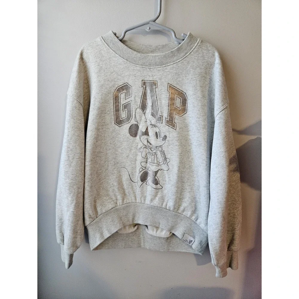 GAP × Disney Kids Minnie Mouse Sweatshirt Gray Size M(8) Metallic Logo Crewneck